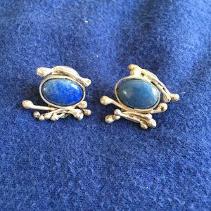 Unique silver and blue gemstone post earrings